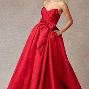 Red formal ball gown.Prom military ball pageant evening gala strapless dress